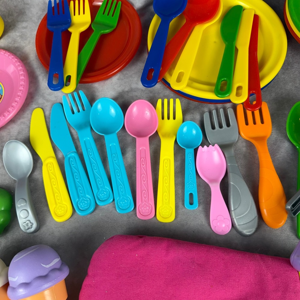 Play Food Kitchen Set Barbie Dishes Ice Cream Hot Dog Utensils Oven Mitt Mix Lot - Picture 6 of 9